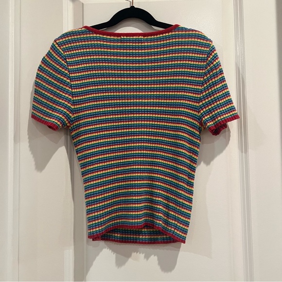 Urban Outfitters Urban Renewal Rainbow Multicolored V-Neck Wrap Short Sleeve Top - Picture 4 of 4
